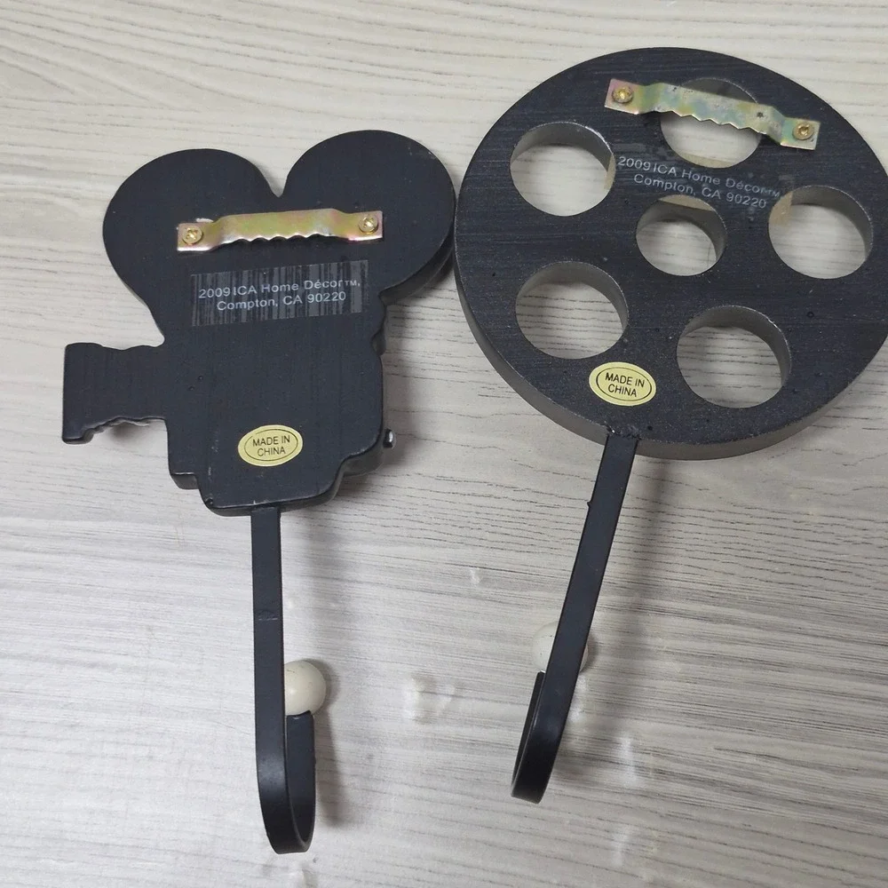 ICA Home Decor Movie Camera Film Reel Wall Hooks Set Vintage Cinema Media Room